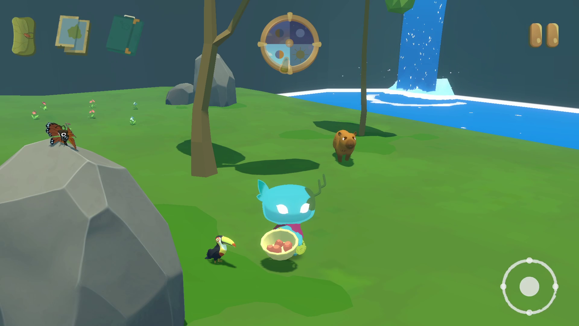Player feeding the animals on the island